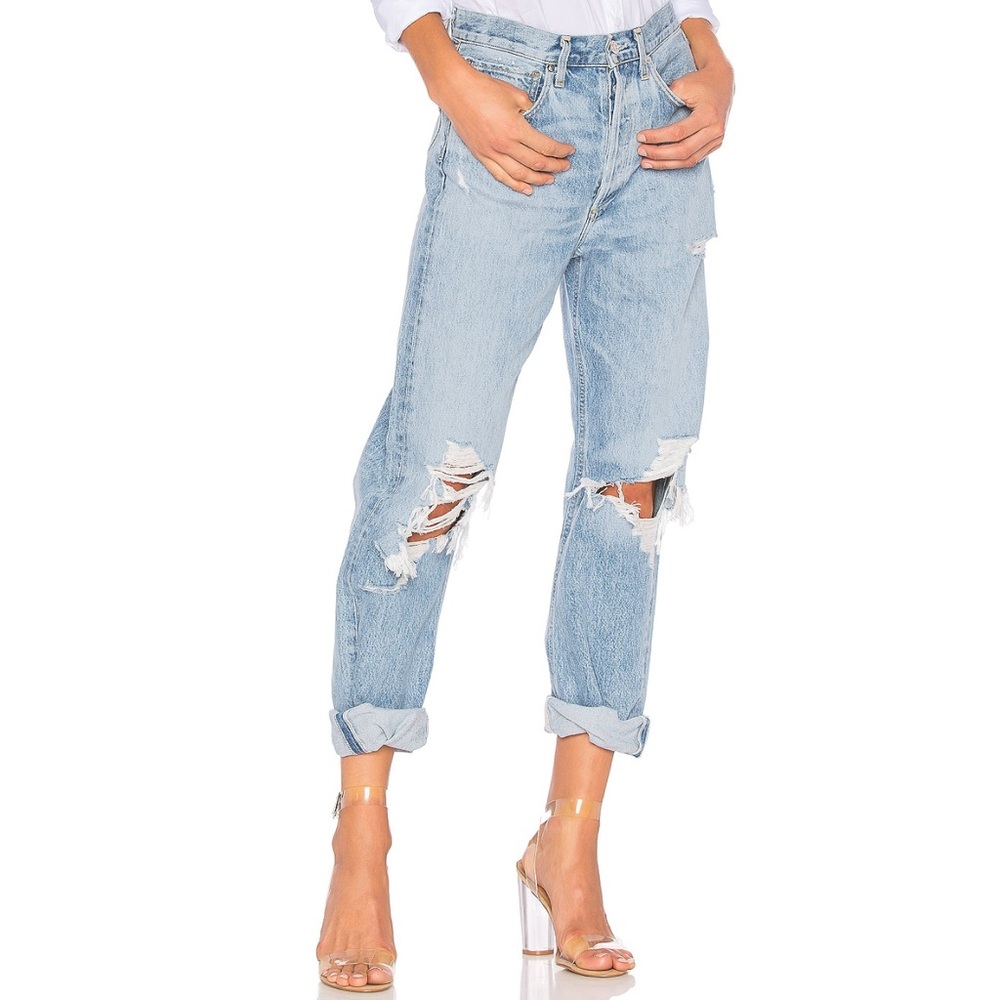 Agolde Light Blue Ripped Boyfriend Jeans